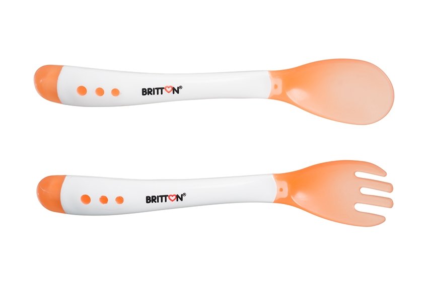 Britton Heat Sensing Feeding Fork & Spoon Термочувствительный набор ложечка+вилка для самостоятельного употребления