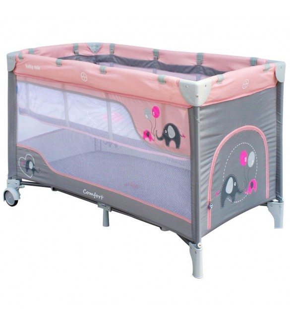 Кровать манеж для путешествий (2 уровня) Baby Mix ELEPHANT pink 36409