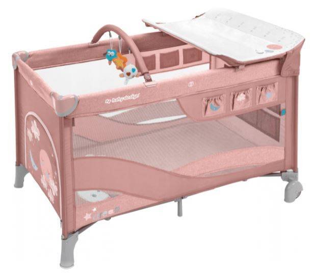 Кровать манеж для путешествий Baby Design DREAM Pink 08 (2 уровня)