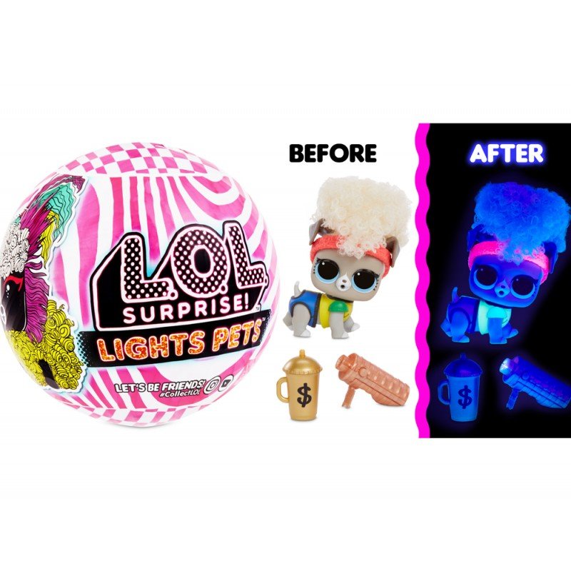 LOL MGA Lights Pets with Real Hair & 9 Surprises Including Black Light Surprises