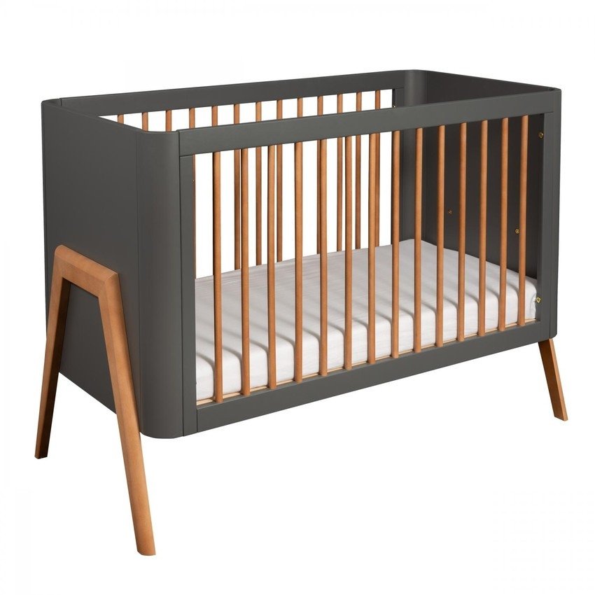 Детская кроватка с опускающейся боковиной TROLL Torsten Seal grey/teak COT-TR0596-SG/TK