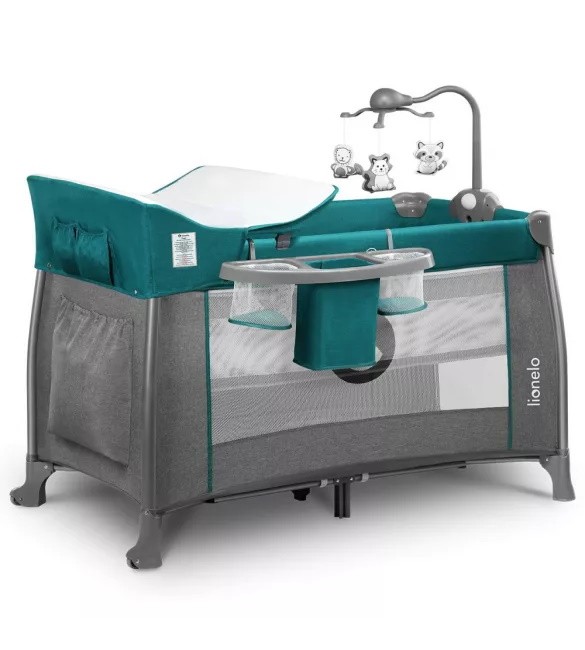 Кровать манеж для путешествий 2in1 (2 уровня) Lionelo THOMI green turquoise