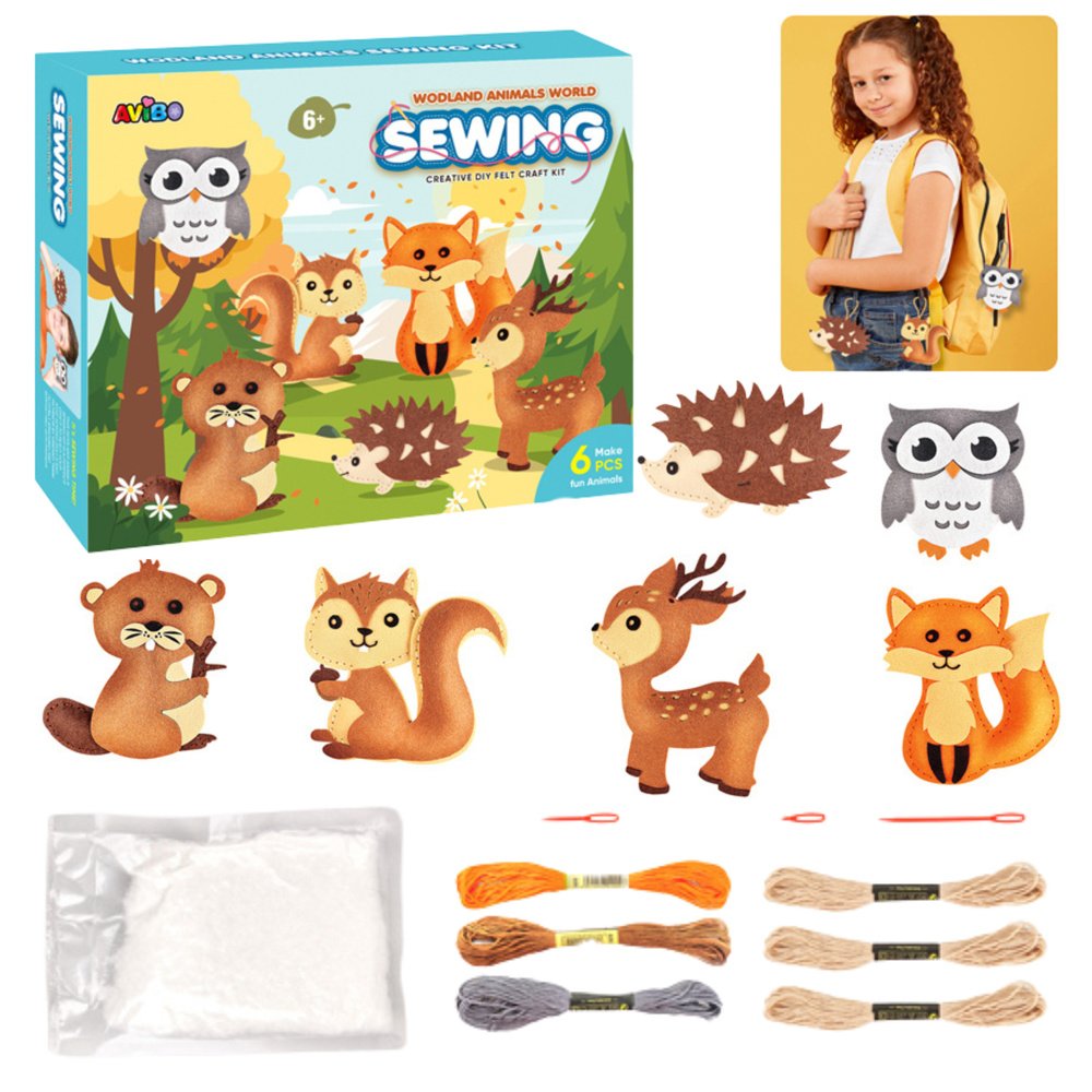 Creative Set of Embroidery Felt Forest Animals 6pcs