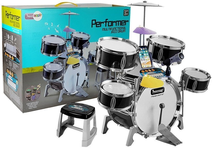 Drum Kit Percussion with Karaoke Lights and Sounds USB Microphone
