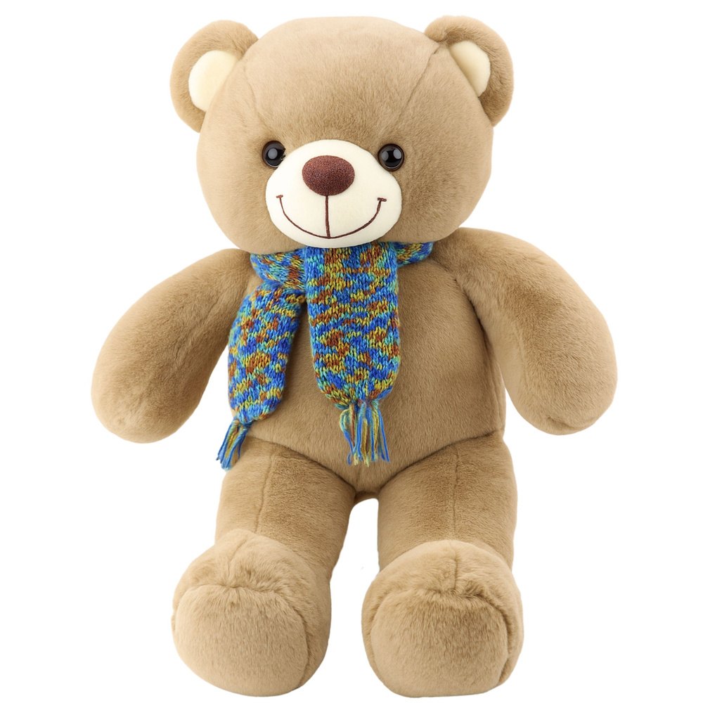 Plush Mascot Cuddly Toy Teddy Bear Colorful Wool Scarf Brown 55cm
