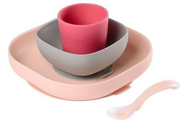Beaba Komplet Naczyń z Silikonu z Przyssawką Pink