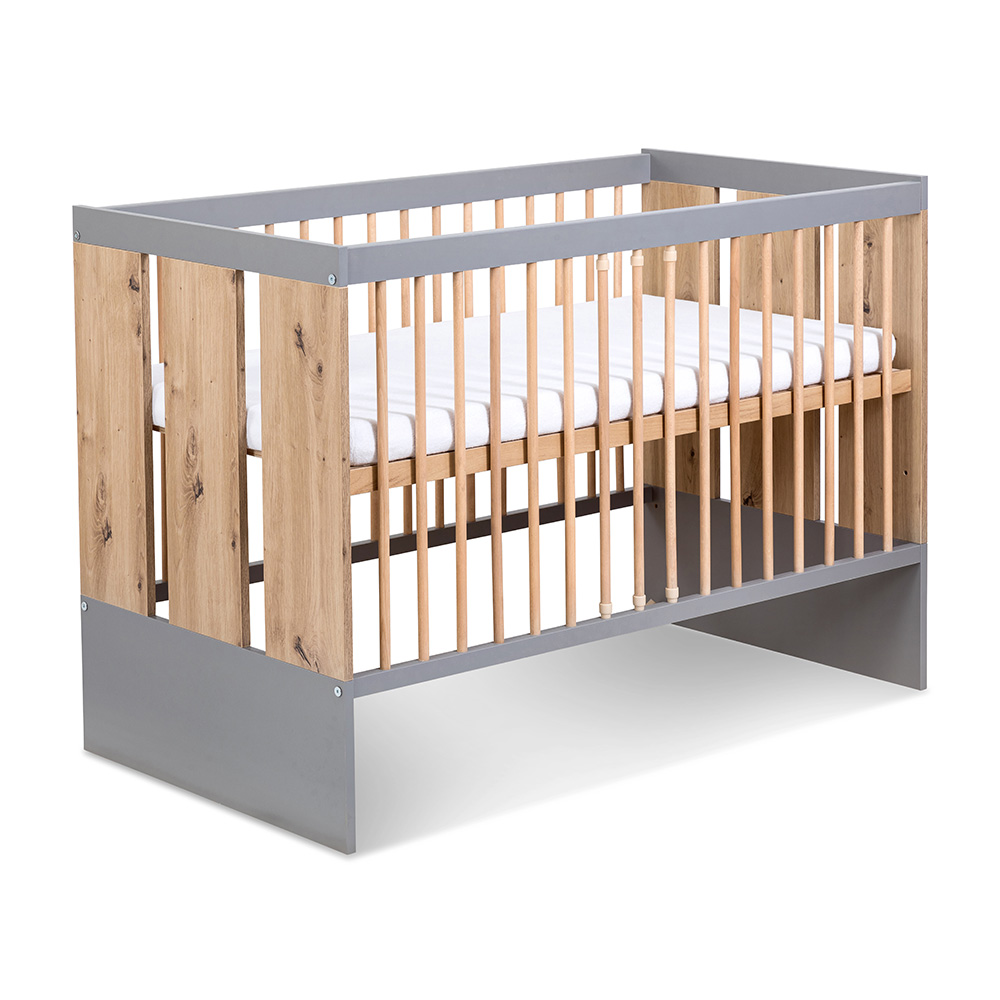 Cot 120x60 with safety rail Klups PAULINE GRAPHITE-OAK