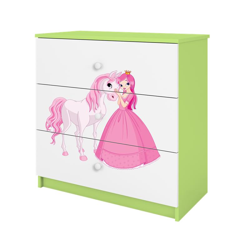 Komoda babydreams zielona księżniczka konik
