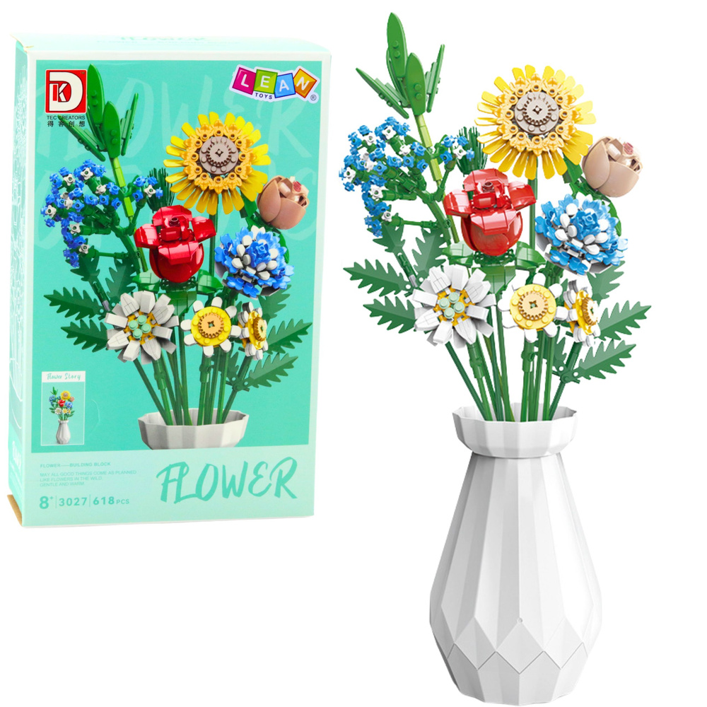 Construction Blocks Bouquet Flowers In Vase Colorful 618el