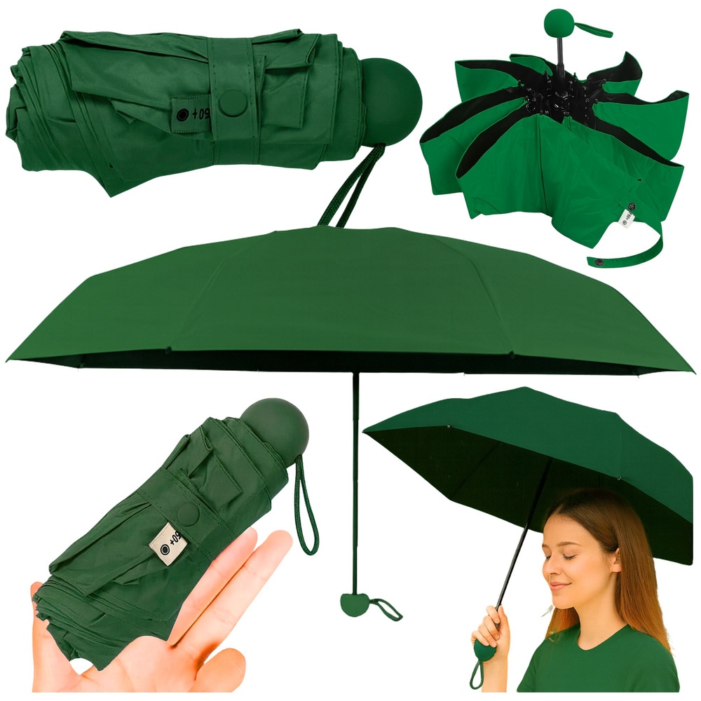 Folding Pocket Umbrella with UV Protection UPF 50+ Green Case 90 cm