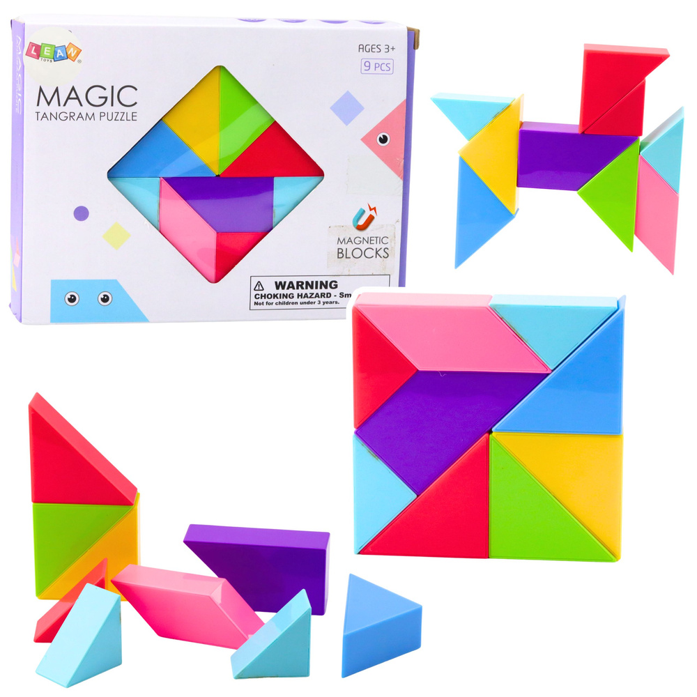 Magnetic Tangram Blocks Colorful Puzzle Stickers 9 pcs.
