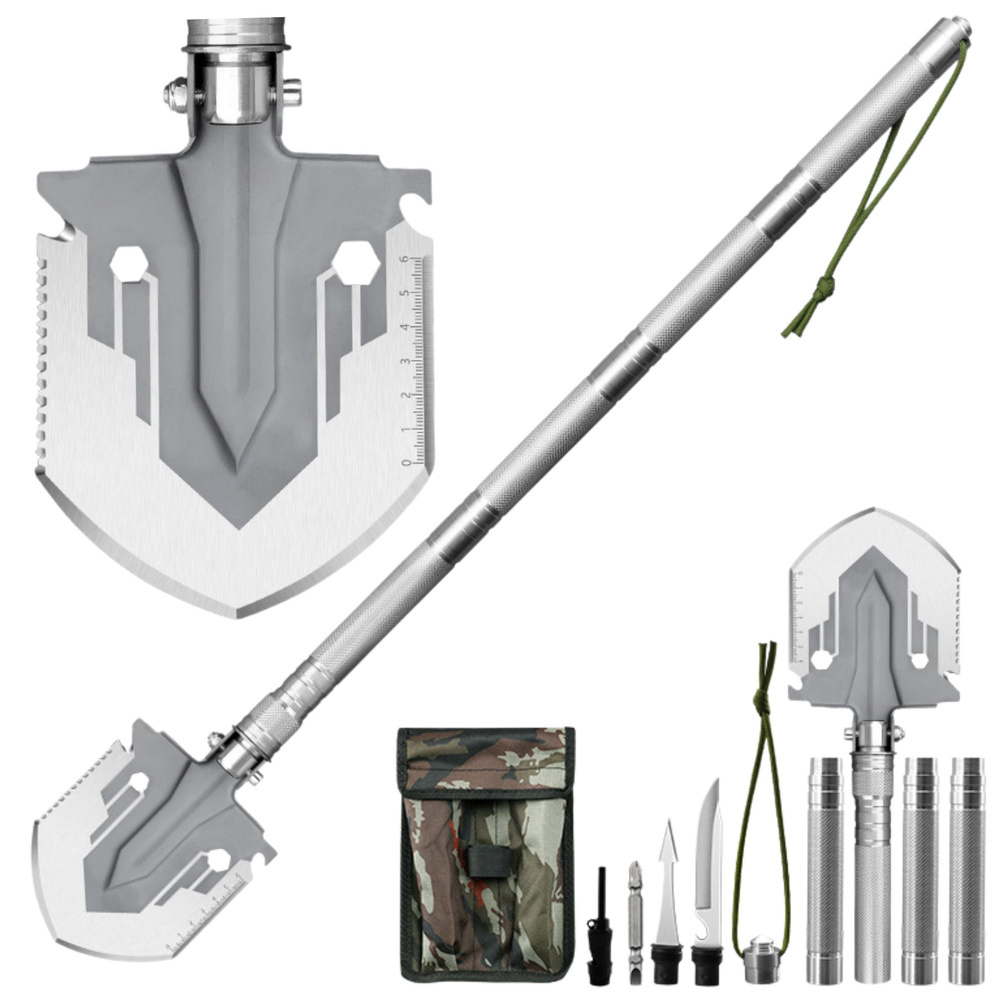 Military Shovel 16 in 1 Tactical Survival Tools Knife Fire Starter Cleaver