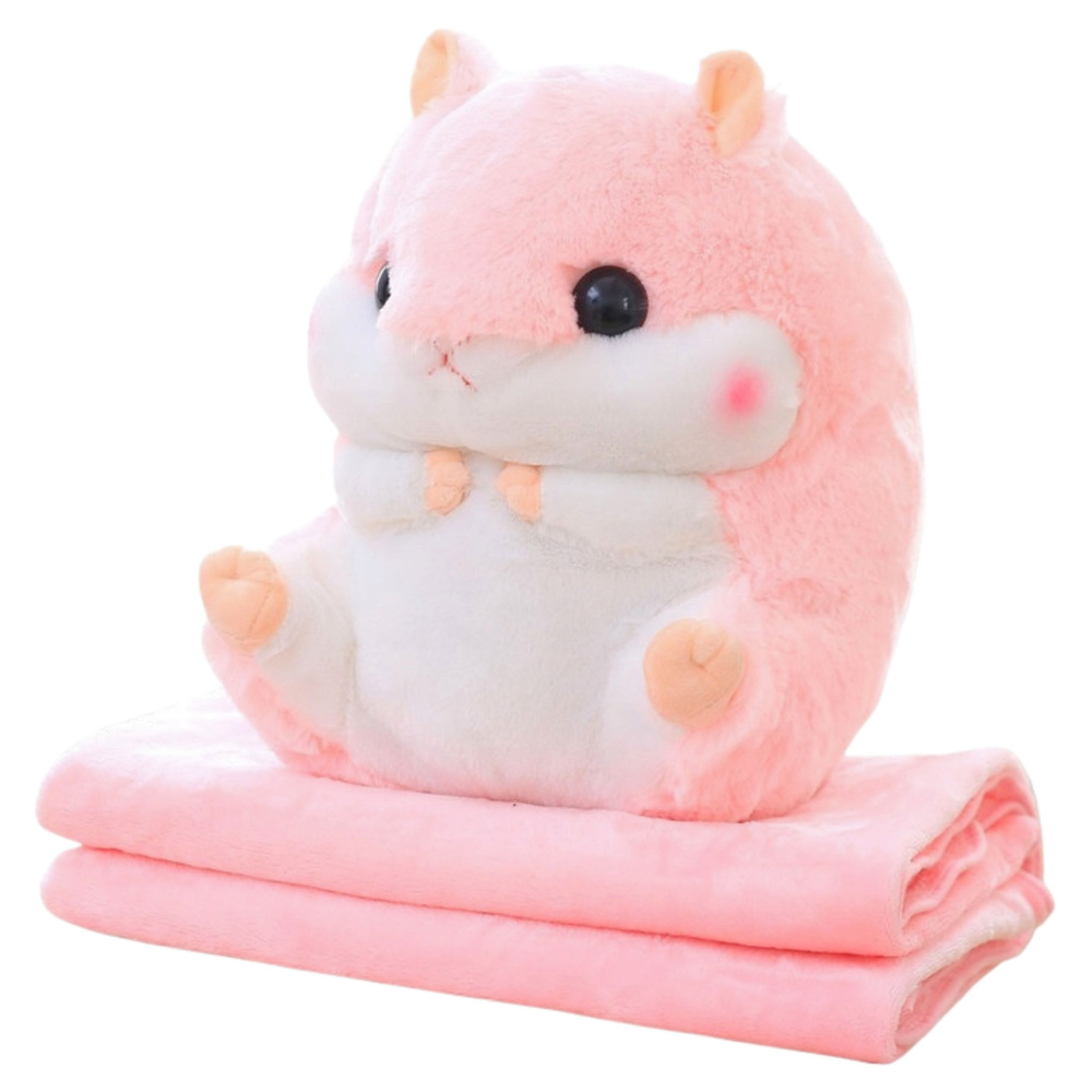 Plush Hamster Hand Warmer Blanket 100 x 90 cm 3in1 Pink 35cm