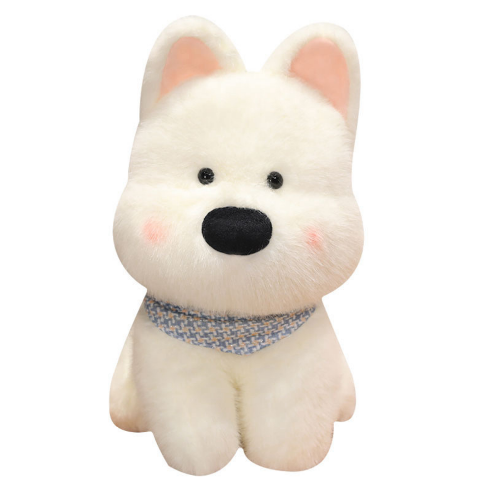 Plush Mascot Cuddly Toy Dog With Blue Scarf White 33cm