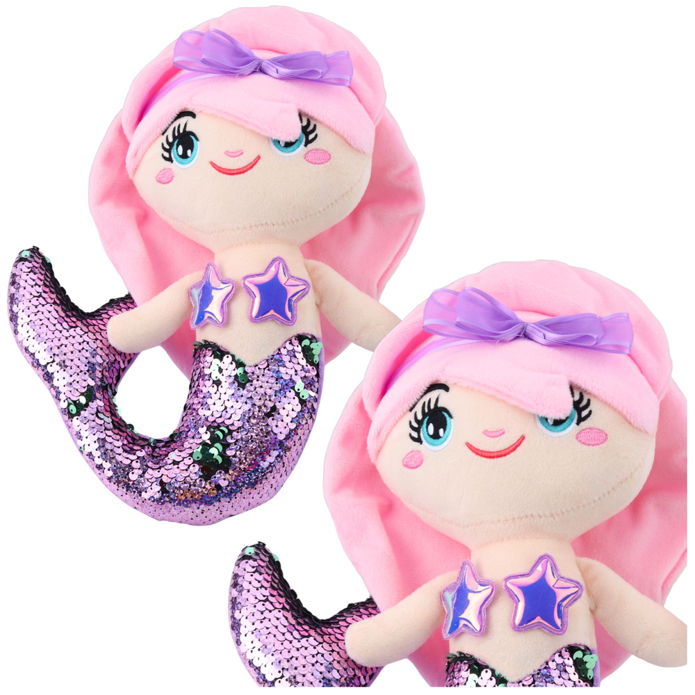 Plush Mermaid Cuddly Toy Tail Sequins Two-Color Purple 28cm