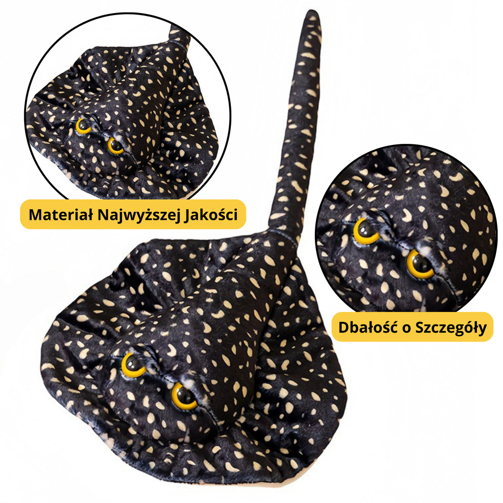 Plush Stingray Mascot Cuddly Toy Black Dotted 50cm