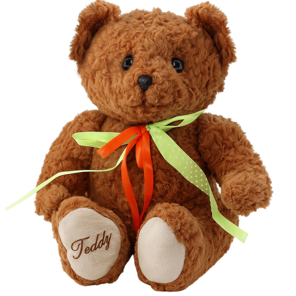 Plush Toy Teddy Bear Green-Red Bow Brown 30cm