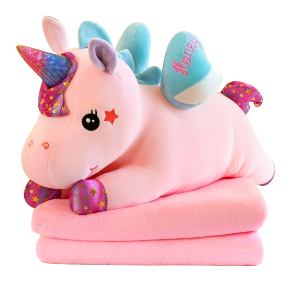 Plush Unicorn Cuddly Toy with Blanket 160 x 110cm Pink 55cm
