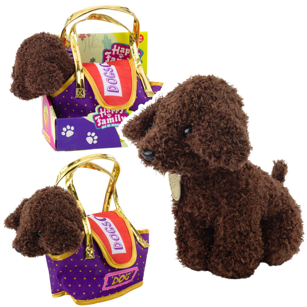 Poodle Dog in Velcro Bag, Cuddly Toy, Dark Brown