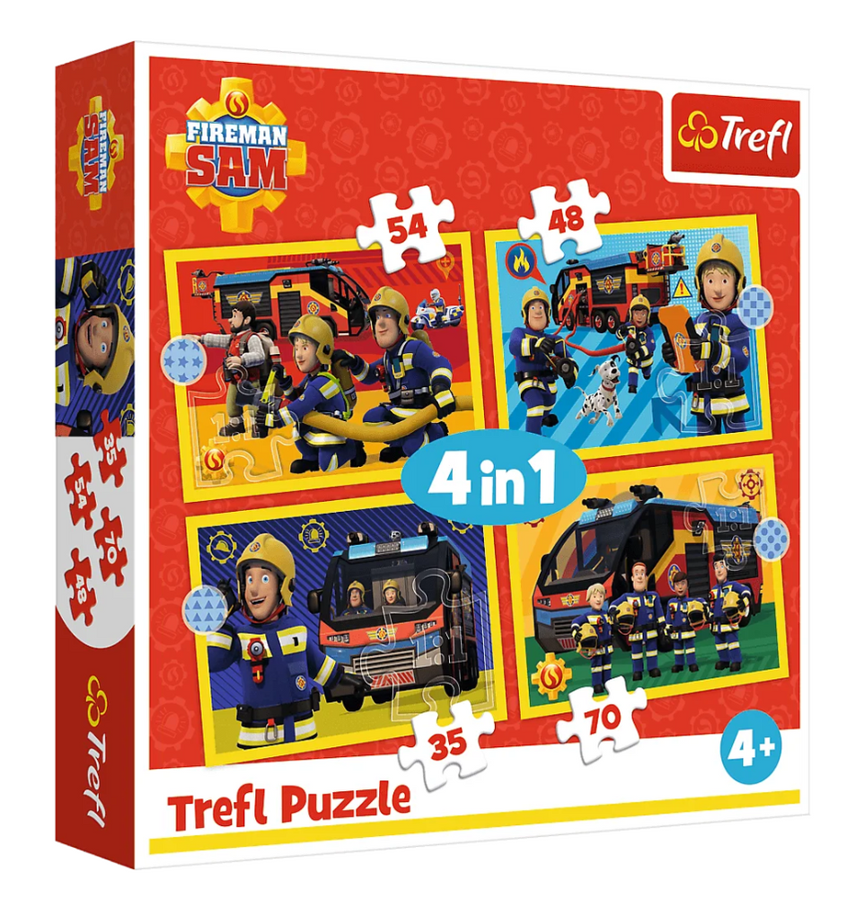 Puzzle – 4-in-1 (35, 48, 54, 70) – Fireman on Duty – Fireman Sam – Trefl 34348