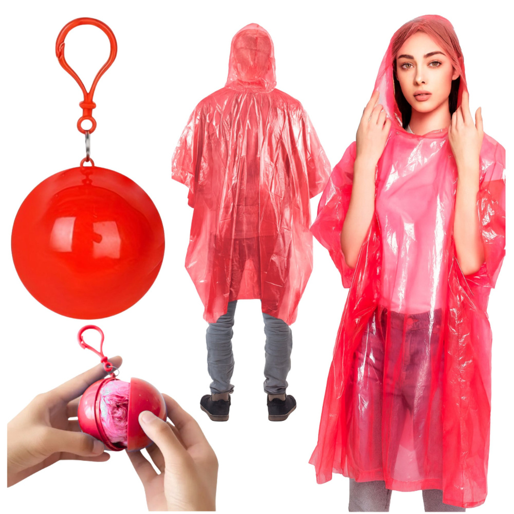 Raincoat Cloak with Ball Keychain Red