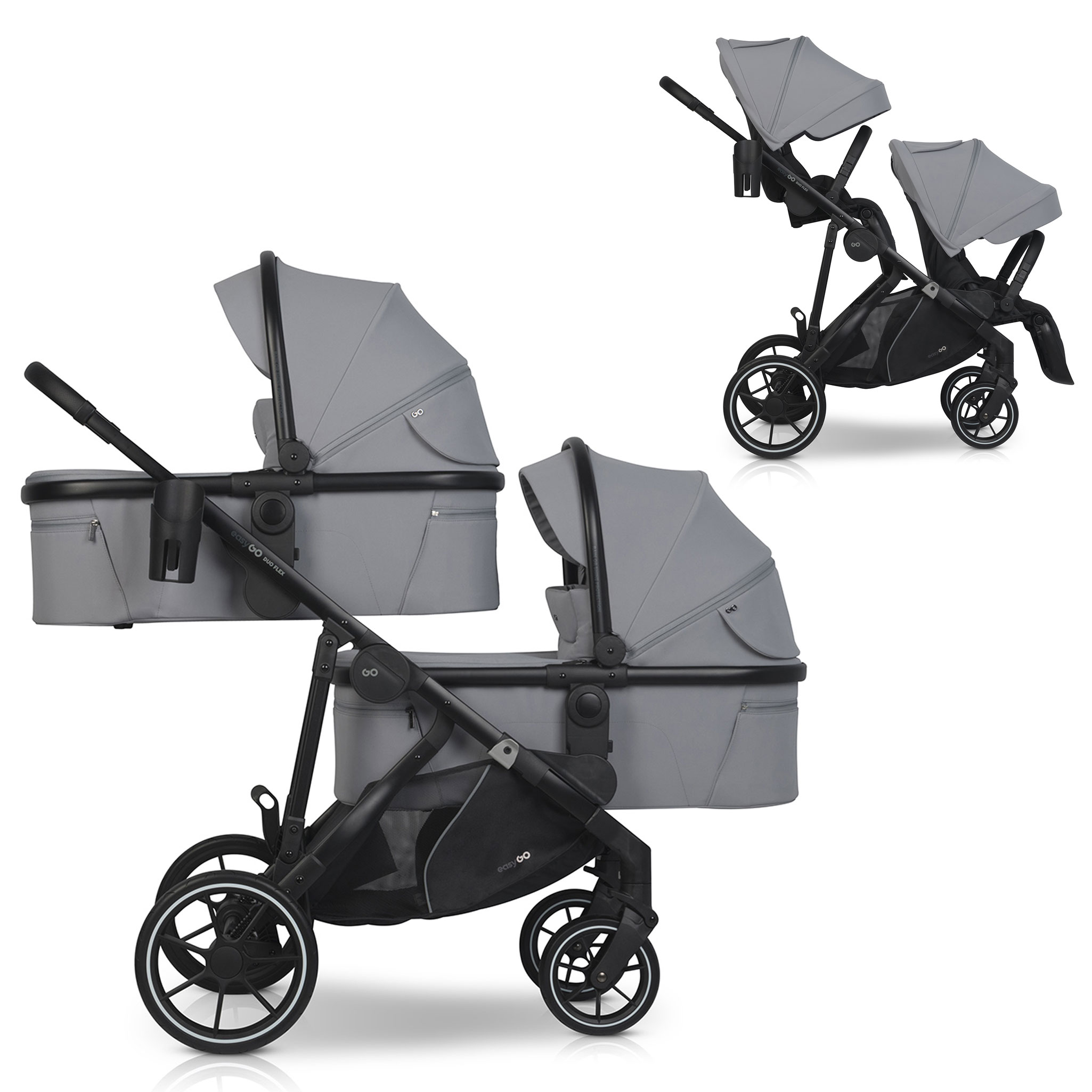 Wózek dziecięcy EasyGo Duoflex Cloudy Gray 2 siedziska 2 gondole