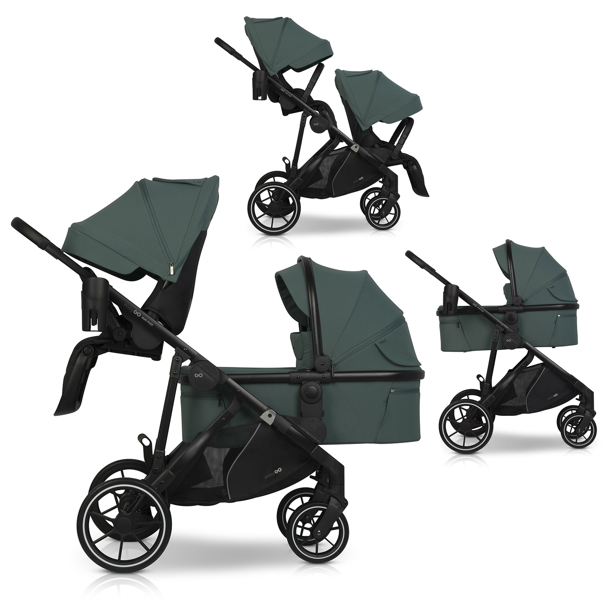 Wózek dziecięcy EasyGo Duoflex Sage Green 2 siedziska 1 gondola