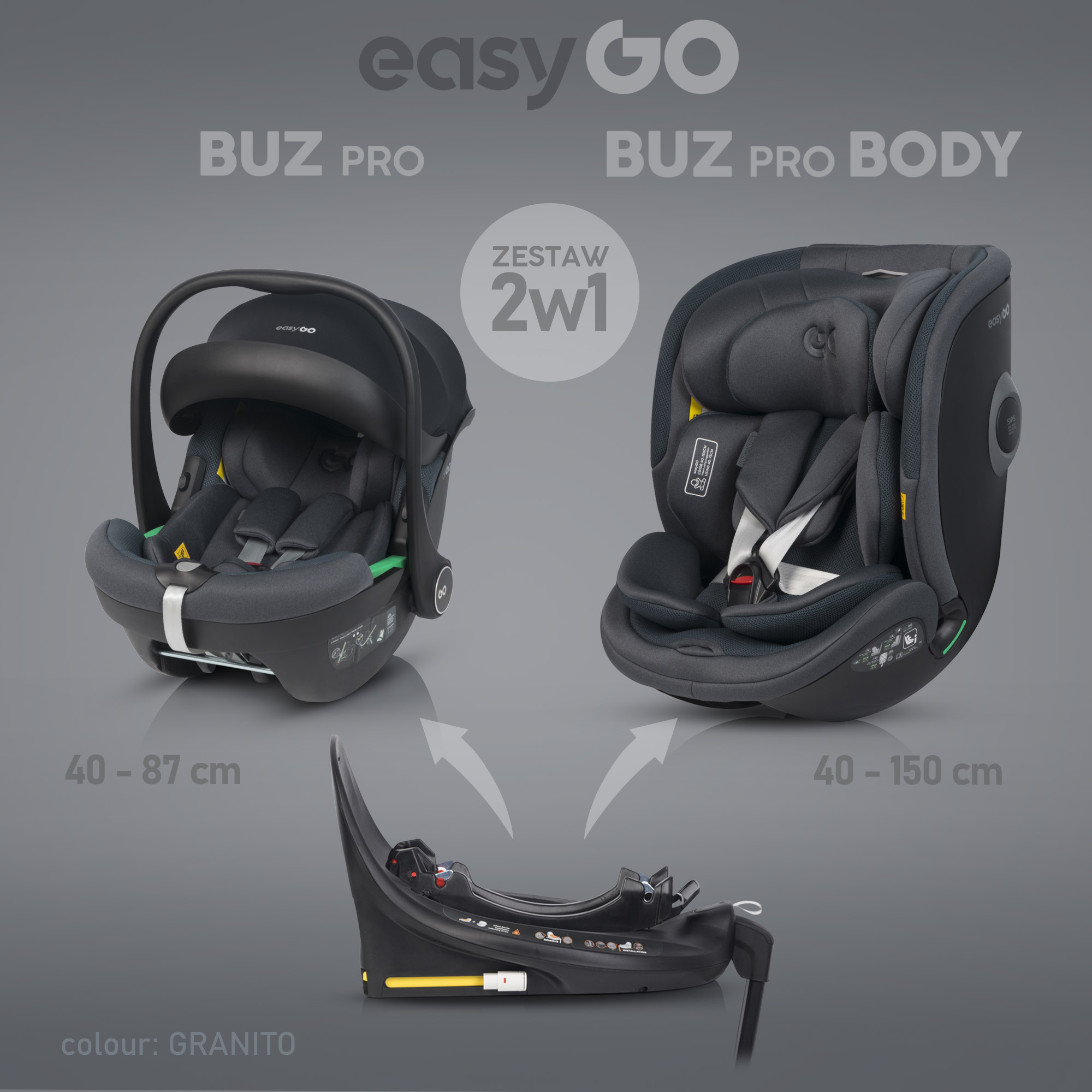 EasyGo Buz Pro 0-13 кг и EasyGo Buz Pro Body 0-36 кг Granito Детское автокресло 2в1