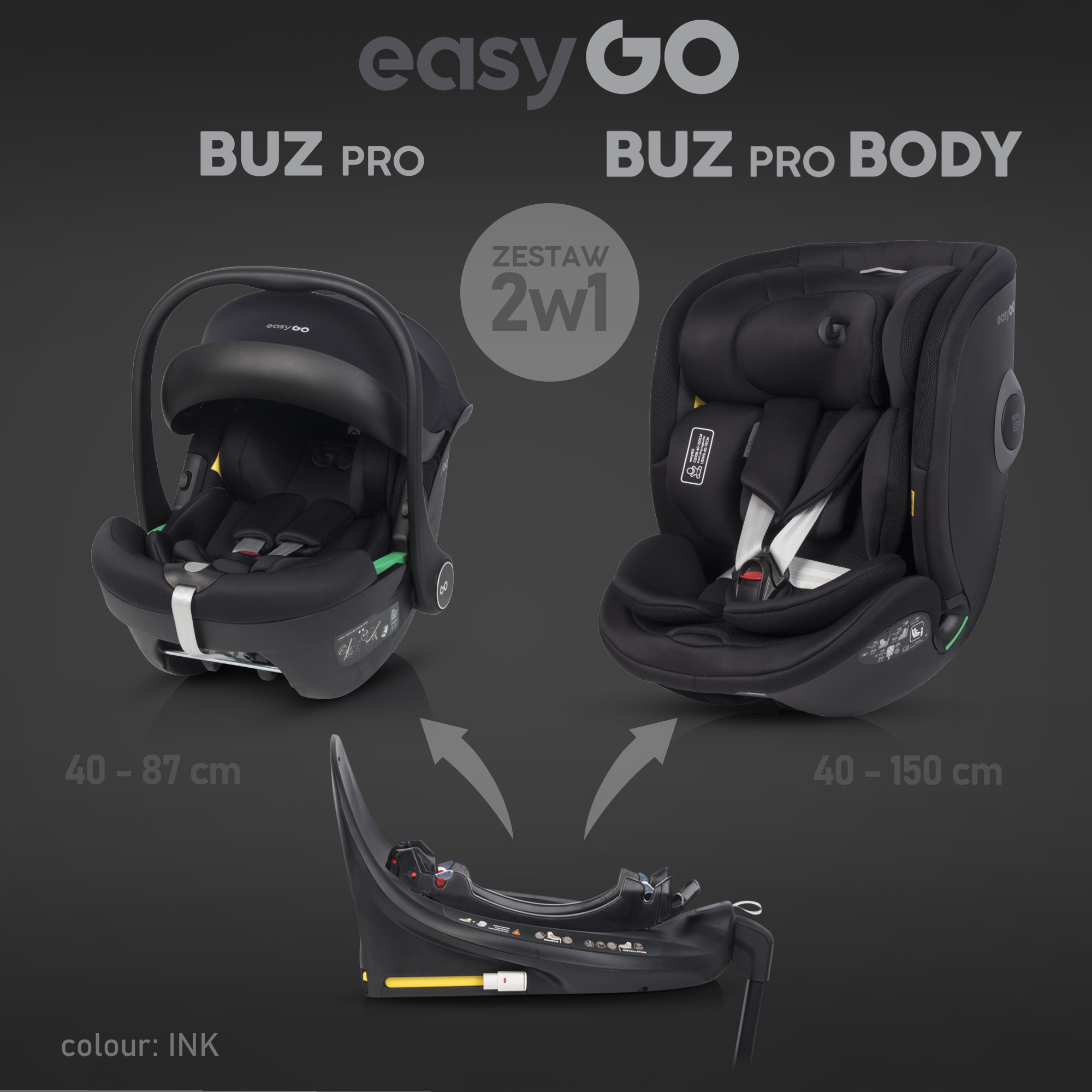 EasyGo Buz Pro 0-13 кг и EasyGo Buz Pro Body 0-36 кг Ink Детское автокресло 2в1