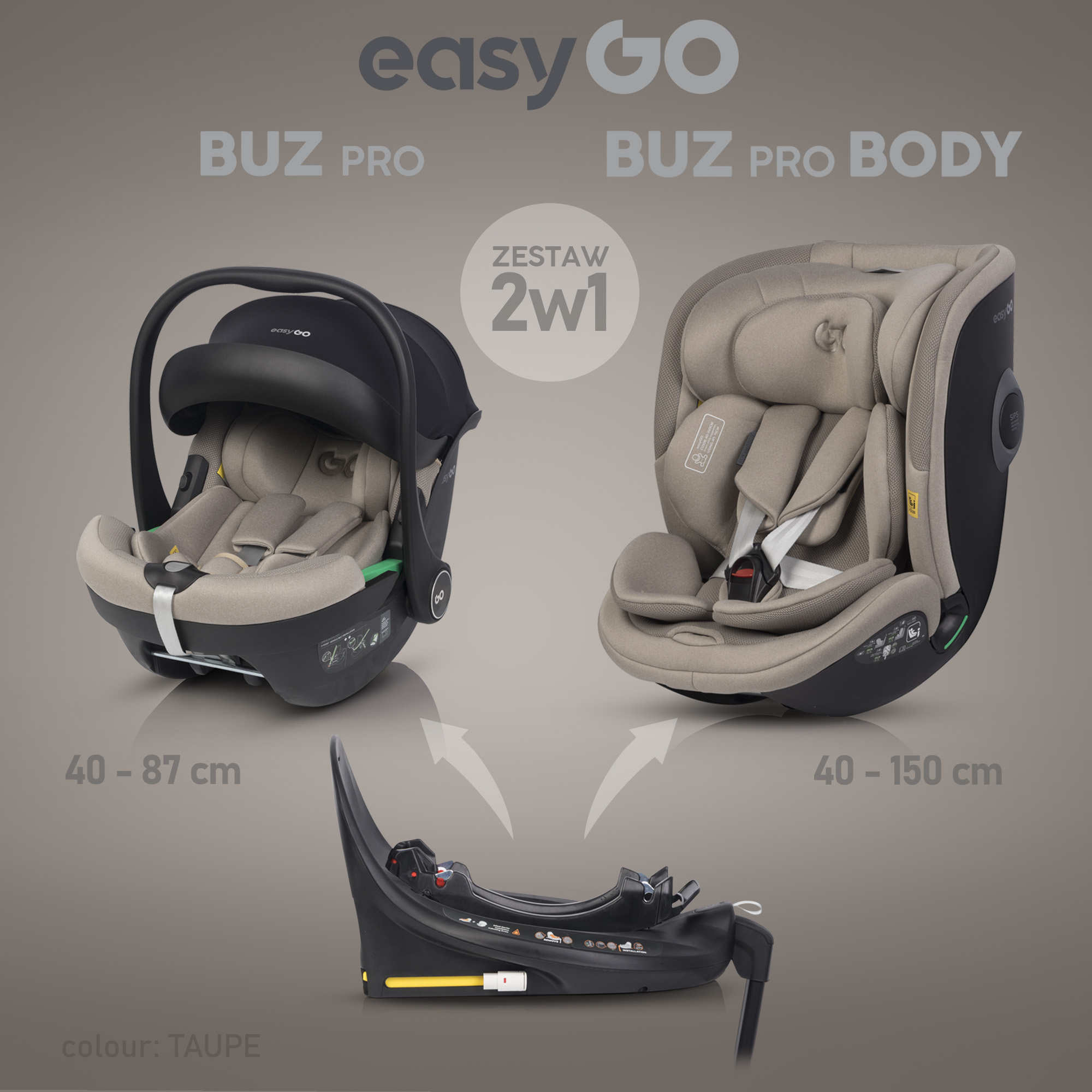 EasyGo Buz Pro 0-13 кг и EasyGo Buz Pro Body 0-36 кг Taupe Детское автокресло 2в1
